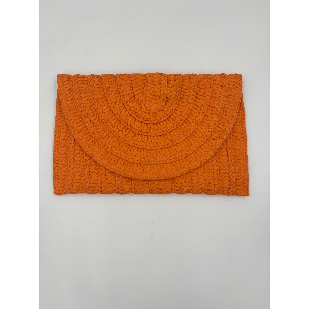 Sol Mer Orange Woven Straw Envelope Clutch Bag‎ Summer Beach Accessory